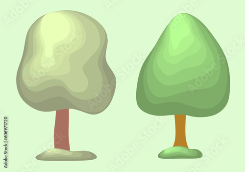Set of trees vector icons. Collection of green trees on white background. Design elements. Vector illustration in cartoon style.