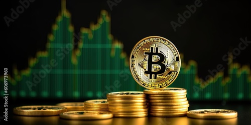 growing bitcoin, positive trend of bitcoin trade with growing candle background by ai generative
