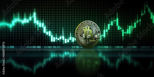 growing bitcoin, positive trend of bitcoin trade with growing candle background by ai generative