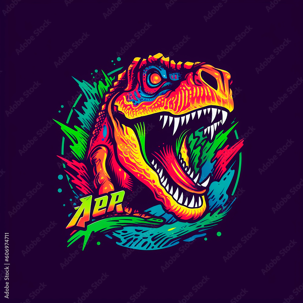 tyrannosaurus dinosaur logo different colors black background created with Generative Ai technology tyrannosaurus dinosaur logo different colors black background created with Generative Ai technology