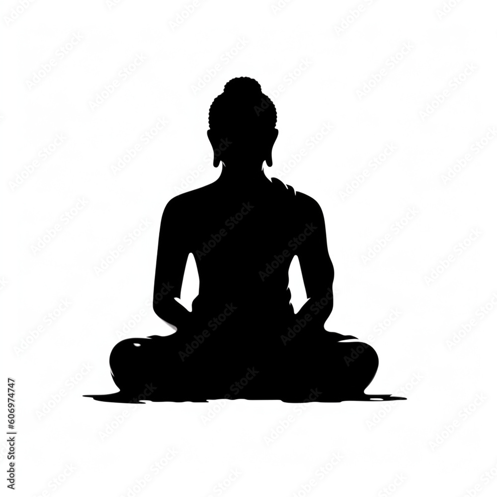 Buddha black silhouette on a white background created with Generative Ai technology