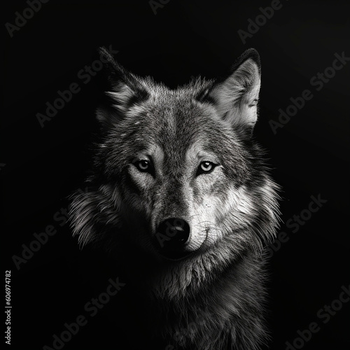 grey wolf in the night created with Generative Ai technology
