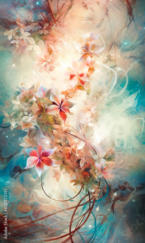 abstract background with space and flowers created with Generative Ai technology