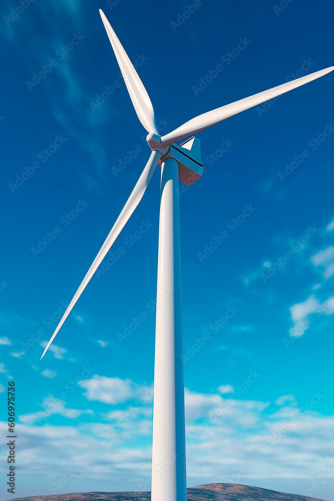 electricity generation large windmill on the background of the blue sky green energy created with Generative Ai technology electricity generation large windmill on the background of the blue sky green energy created with Generative Ai technology
