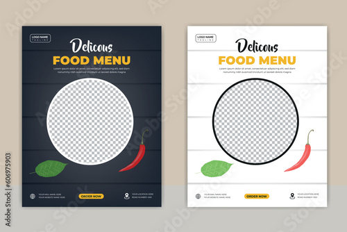 Food Flyer A4 size Vector Template. Fast Food Flyer Design Template cooking, cafe and restaurant menu, food ordering, junk food. 