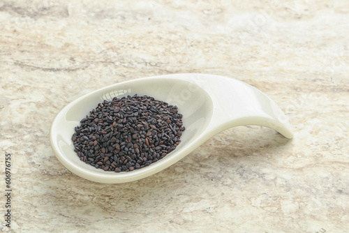 Black sesame seeds in the bowl