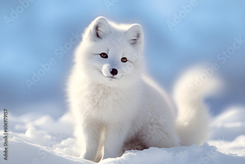 Arctic fox cub snow portrait