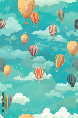 Seamless pattern with aeronautical balloons in the sky