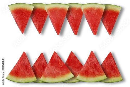 Watermelon slices on a white background with copy space.