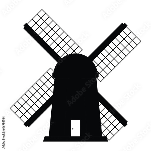Windmill Silhouette. Black and White Icon Design Elements on Isolated White Background