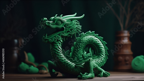 Traditional Chinese green dragon as a symbol of wealth, good luck. AI generated © OlgaChan