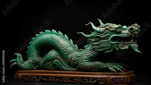 Traditional Chinese green dragon as a symbol of wealth, good luck. AI generated