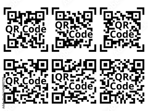 Collection Feuille d'icônes de 6 QR Code - Noir