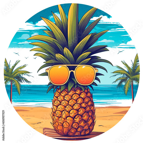 pineapple wearing sunglasses at the beach cartoon