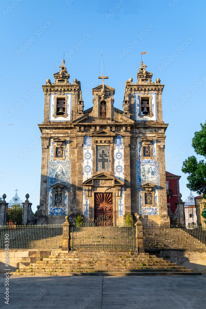 Church of Saint Ildefonso (Igreja de Santo Ildefonso) in Porto city, with blue tile facade, Portugal.