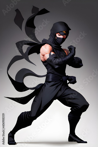 Drawing of a ninja cartoon game character. (AI-generated fictional illustration) 