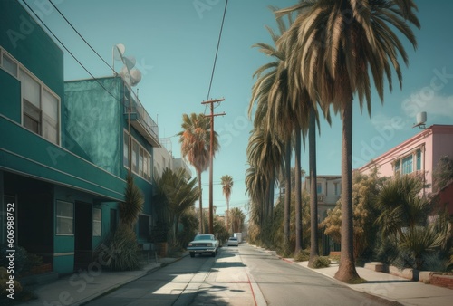 Palm tree lined street in Californian city