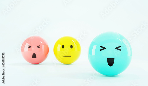 Set of emoji emoticons with sad and happy mood, evaluation, Increase rating, Customer experience, Satisfaction and best excellent services rating concept, Customer service evaluation. 3d render.