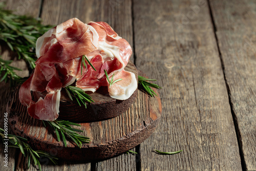 Italian prosciutto or Spanish jamon with rosemary.