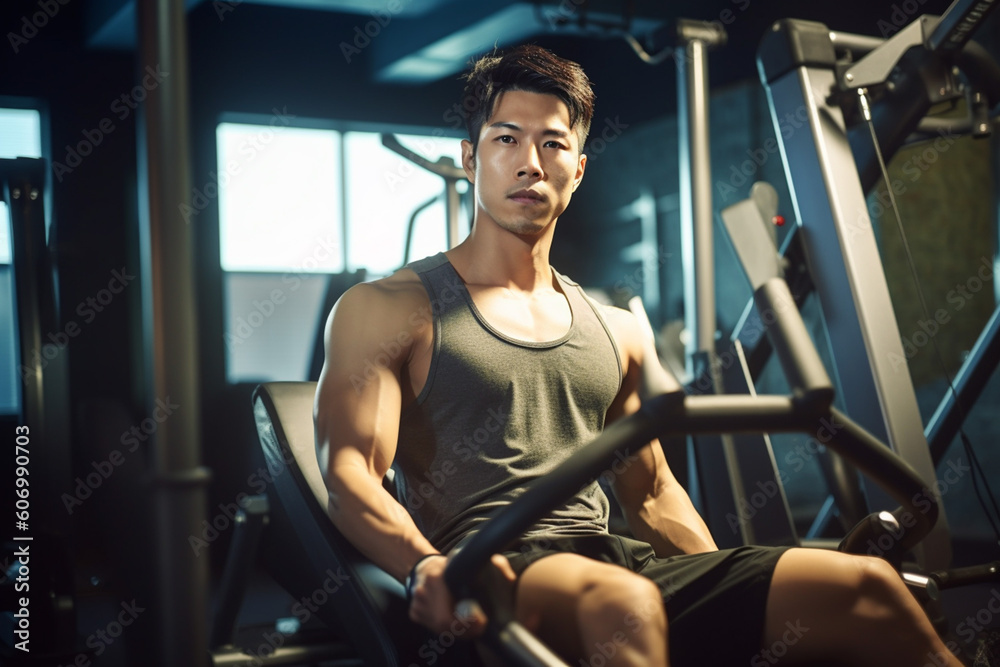 Fototapeta premium ジムでトレーニングする男性：AI生成画像