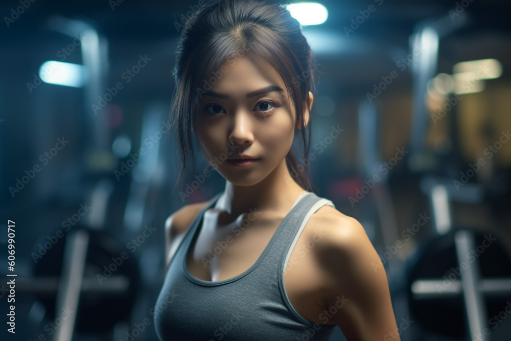 ジムでトレーニングする女性:AI生成画像 ジムでトレーニングする女性:AI生成画像