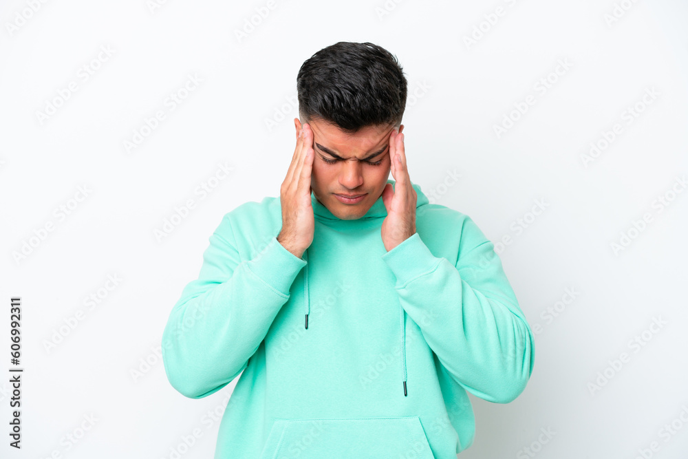 Young caucasian handsome man isolated on white background with headache Young caucasian handsome man isolated on white background with headache