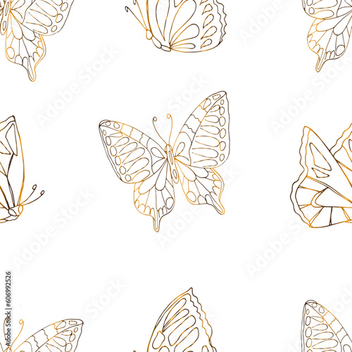 seamless pattern with golden butterfly