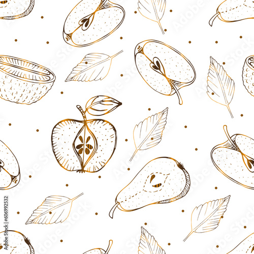 seamless pattern with golden fruits