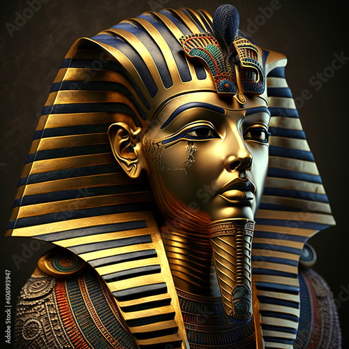 Egyptian bust with gold mask, generative ai technology