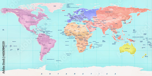 Fototapeta Naklejka Na Ścianę i Meble -  Highly detailed colorful geographic world map