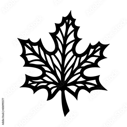 Maple leaf silhouette. Black leaf with veins on a white background. Theme of nature, ecology, organics, environment, autumn, leaf fall. Isolated object, simple design, flat style. Vector illustration.