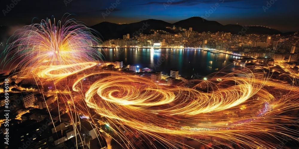 AI Generated. AI Generative. Photo illustration of fireworks at Rio festival. Graphic Art
