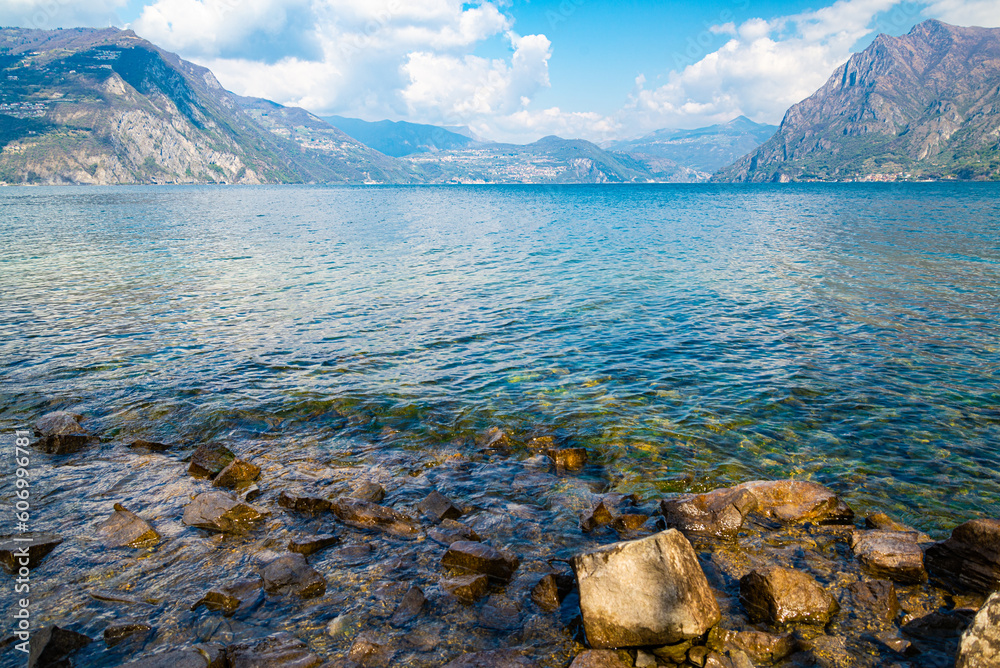 Φωτογραφία The blue waters of Lake Iseo, Italy, from an island in the middle of the lake named Monte Isola (Mount Island)