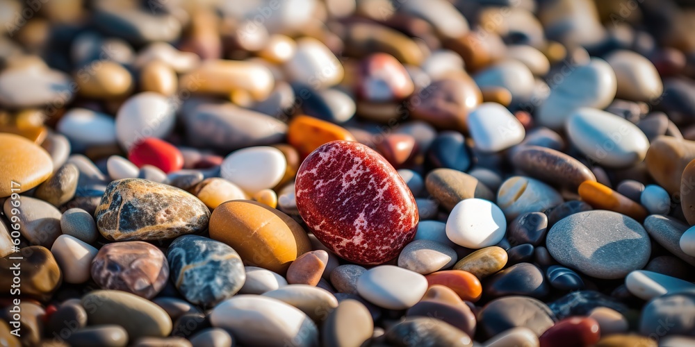 AI Generated. AI Generative. Summer beach cost sea side pebbles stones. Graphic Art Illusstration.