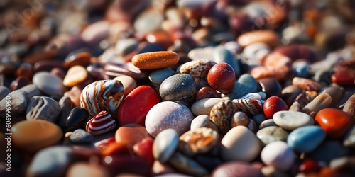 AI Generated. AI Generative. Summer beach cost sea side pebbles stones. Graphic Art Illusstration. photo