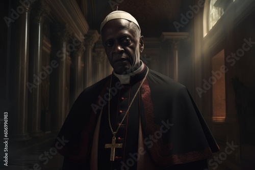 Black pope vatican priest. Generate AI photo