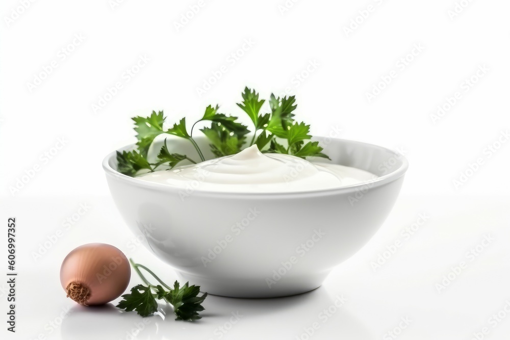 Bowl mayonnaise parsley cream. Generate Ai