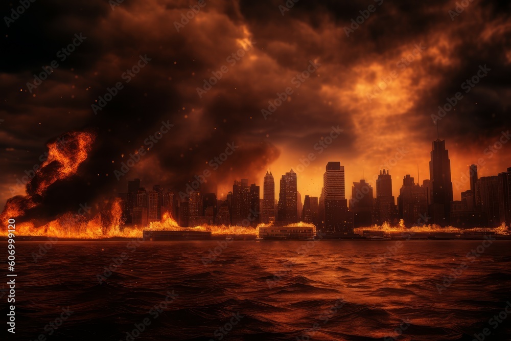 City burn explosion. Generate Ai
