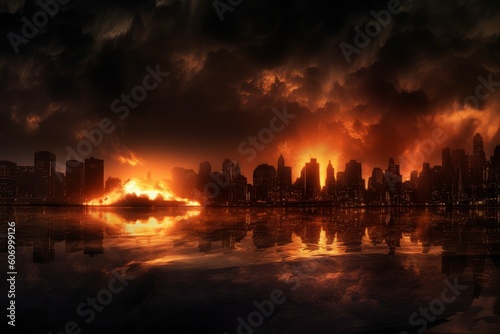 City burn explosion town. Generate Ai