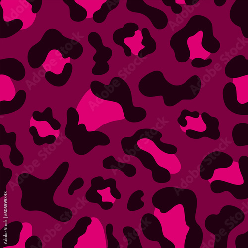 Multicolored Leopard Seamless Pattern. Pink background and white spots. Viva Magenta. Square print