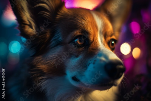 Corgi dog cyberpunk night. Generate Ai