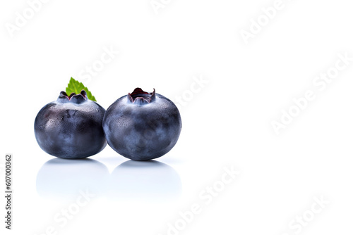 Fresh ripe blueberries isolated on white background with copy space. Created with Generative AI Technology