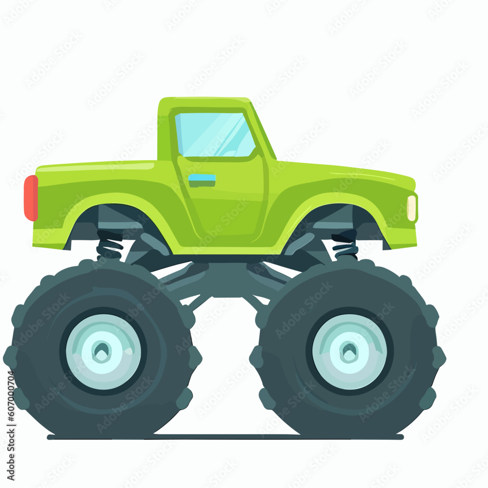 Green monster truck kids drawing wall clipart - flat vector art Green monster truck kids drawing wall clipart - flat vector art