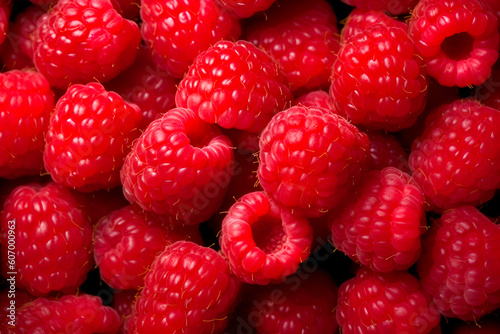 Fresh and sweet raspberries background. A close up of raspberries. Generative AI