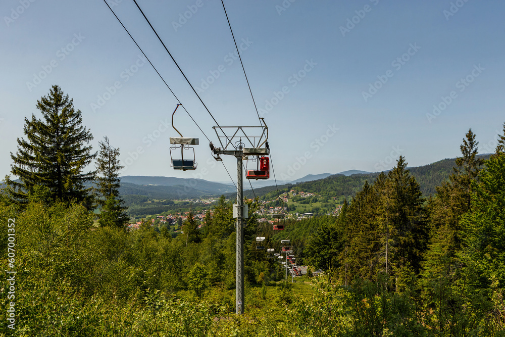 View at the chairlift of mount Silberberg near Bodenmais in the bavarian forest, germany