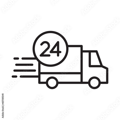 Shipping fast delivery 24h truck icon symbol, Pictogram flat design for apps and websites, Isolated on white background, Vector illustration