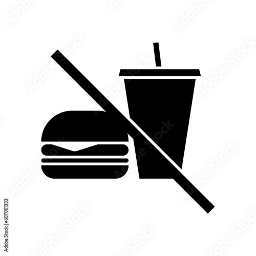 No eating or drinking sign, Prohibition symbol sticker for public places, Isolated on white background, Flat design vector illustration