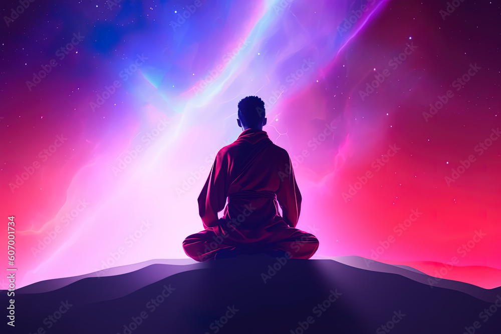 a man meditating under a galaxy sky a man meditating under a galaxy sky