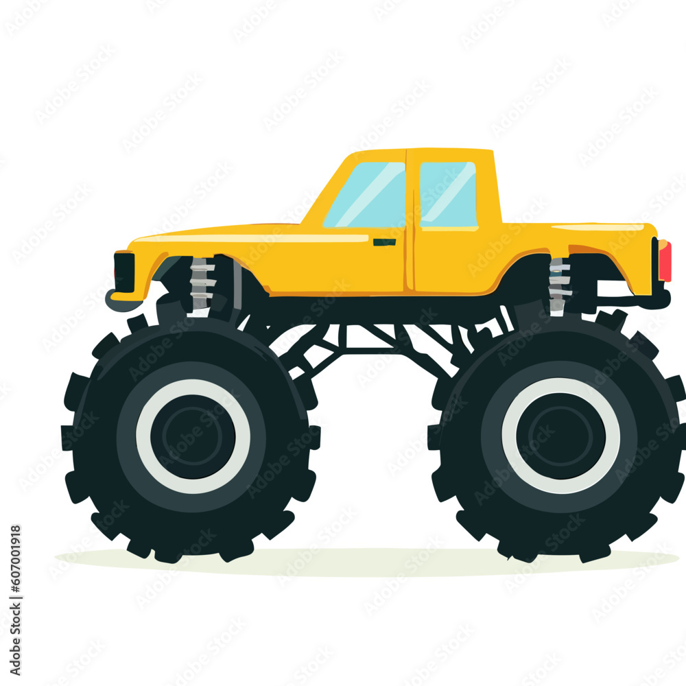 Yellow monster truck kids drawing wall clipart - flat vector art Yellow monster truck kids drawing wall clipart - flat vector art