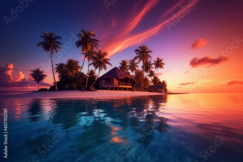 Serene Beauty: Island of Maldives in Evening Time, Generative AI